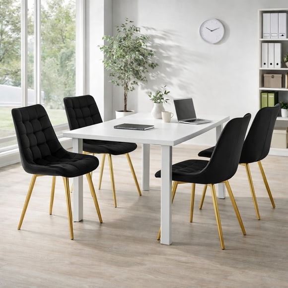 Pack de 4 Silla Comedor Tercio Roma Patas Doradas - Negro