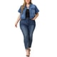 thumbnail image 2 of Chaqueta de mezclilla corta con botones y mangas cortas para mujer de talla grande Agnes Orinda para escuela o universidad 2X Azul Denim, 2 of 6