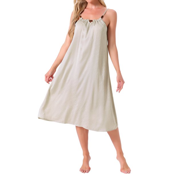 INSPIRE CHIC Vestido de Noche de Satén sin Mangas para Mujer, Vestido de Dormir de Tirantes Finos de Seda Midi para Descansar XL Albaricoque
