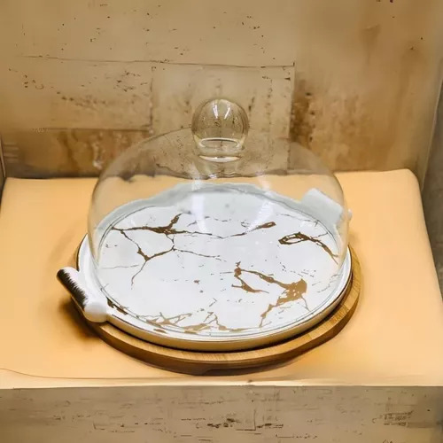 Genérico - Porta Pasteles Plato De Exhibición Marmoleado 28X25X16Cm