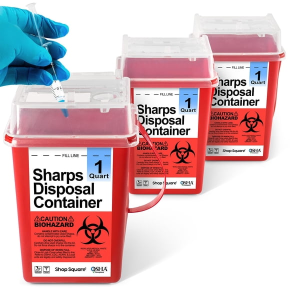 Sharps Container Shop Square, 1 cuarto de galón, paquete de 3