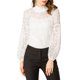 thumbnail image 2 of INSPIRE CHIC Edición Blusa de Encaje Floral para Mujer con Cuello Alto, Mangas Largas Abullonadas y Transparente M Blanco, 2 of 7