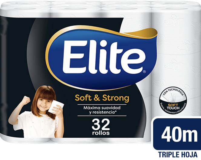 Pack X 8 Papel Higiénico Elite Soft & Strong Triple Hoja 4 Unid 40 Mts C/U