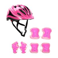 Magideal - 7Pcs/Set Para Niños Casco De Bicicleta De Bicicleta Casco Reutilizable Kit De Protección De Scooter De Patinaje Multipropósito Casco De Skateboard Rosa