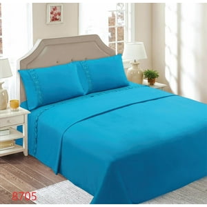 Genérico - Juego De Sábanas Con Broderie 1.5 Plazas - Celeste M8705