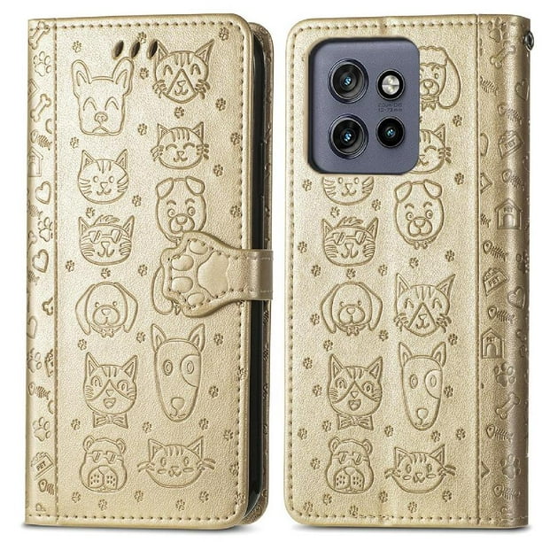 Funda Cartera FOXDOCK para Motorola Edge 50 Neo , Flip PU con Relieve de Gatos y Perros, Tarjetero y Soporte