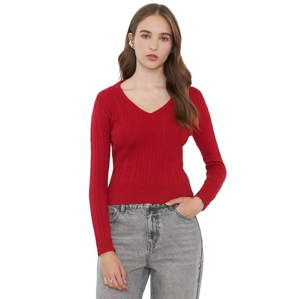 Sweater Mujer Cuello V Slim Rojo Corona
