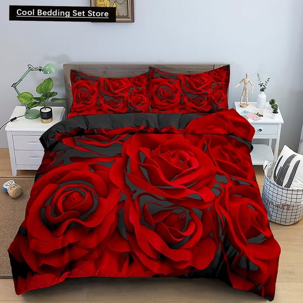 Red Rose Duvet Cover Girls Romantic Flowers Bedding Set Wedding Valentine's Day Floral Polyester Quilt Cover Bed Sheets