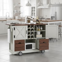 M&Ms - K&K 54"" Farmhouse Kitchen Island With Drop Leaf, Power Outlet, Kitchen Storage Cart With 2 Doors, 2 Drawers, Rolling Kitchen Island On 4 Large Wheels With Spice Rack For Kitchen, Dining Room, White