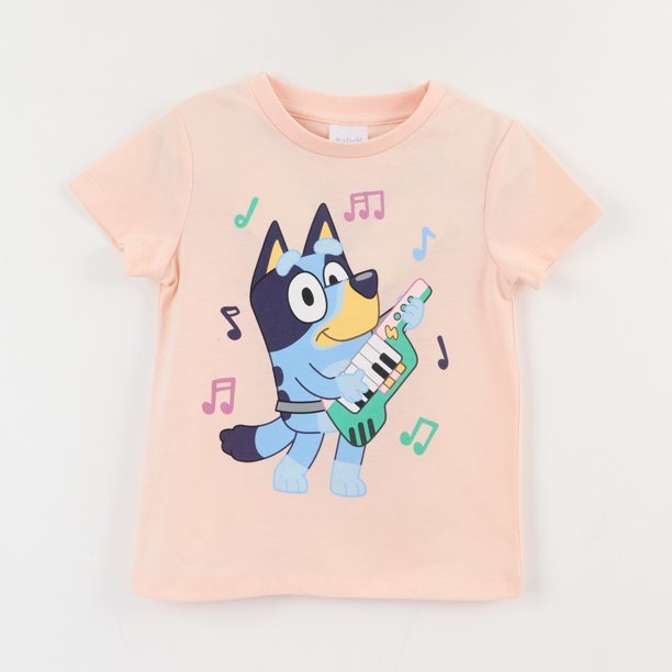 Polera Manga Corta Niña Naranjo Musica Bluey
