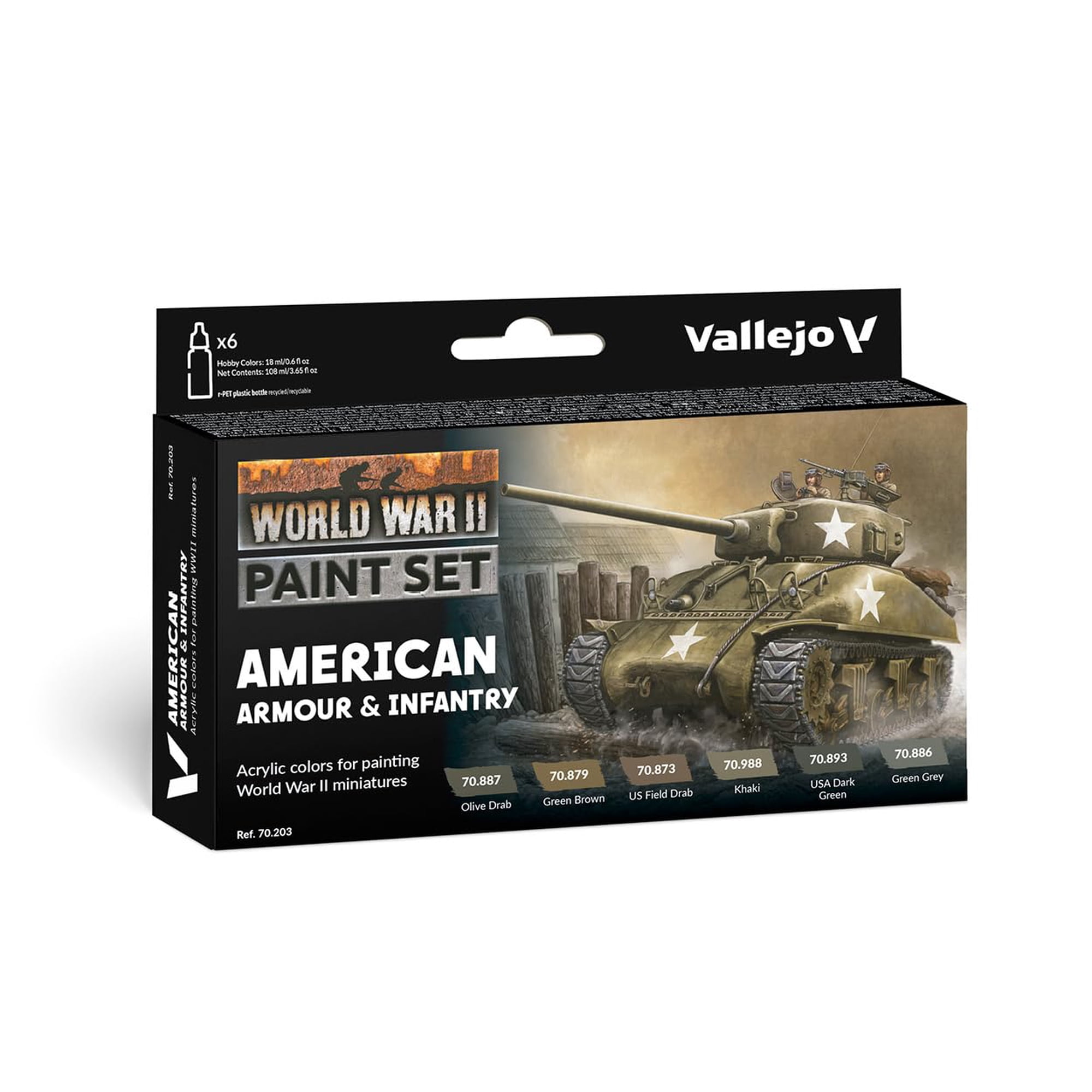 Set De Pintura Vallejo American Armour & Infantry De La Segunda Guerra Mundial, 6 X 18 Ml