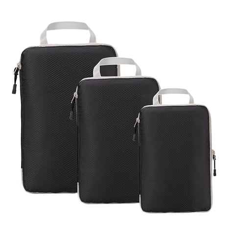 Magideal - Cubos De Embalaje De Compresión De 3 Piezas, Bolsas De Viaje, Bolsas De Zapatos Impermeables Portátiles, Juego De Bolsas De Almacenamiento, Organizado Negro