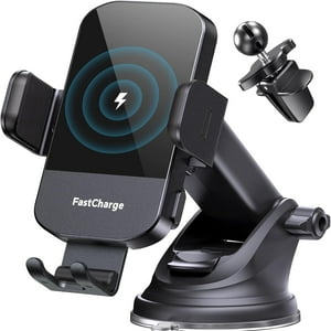 Genérico - Cargador Inalámbrico De Coche, Carga Rápida De 15W Soporte De Fijación Automática, Compatible Con Iphone Y Samsung Galaxy S24 Ultra/S23/S22/S21/S20/S10 , Soporte Universal De Teléfono-Negro