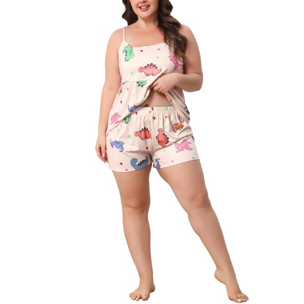 Agnes Orinda Conjunto de Pijama de Dos Piezas para Mujer de Talla Grande con Patrón de Corazón, Camiseta y Pantalones Cortos, Suave y Lindo para la Escuela o Universidad, 2X Beige