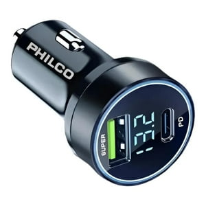 Philco - Cargador De Auto Doble Qc3.0 Usb Led Negro D49A