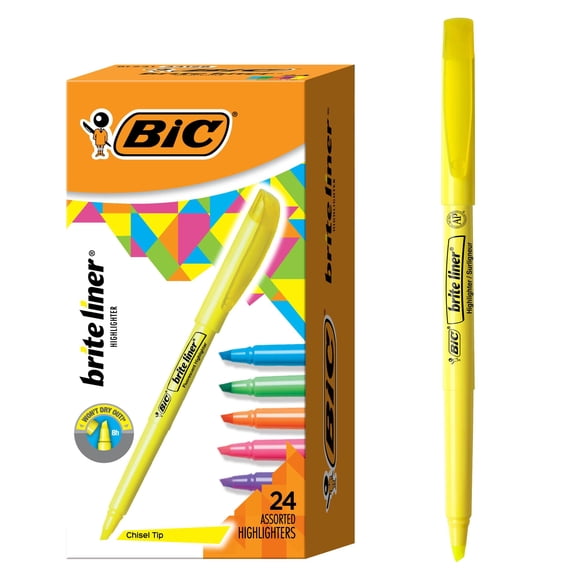 Highlighters BIC Brite Liner con punta cincelada, paquete de 24 unidades
