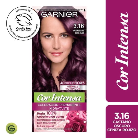 Coloración Cor Intensa Garnier Cabello 3.16 Castaño Oscuro Ceniza Rojizo