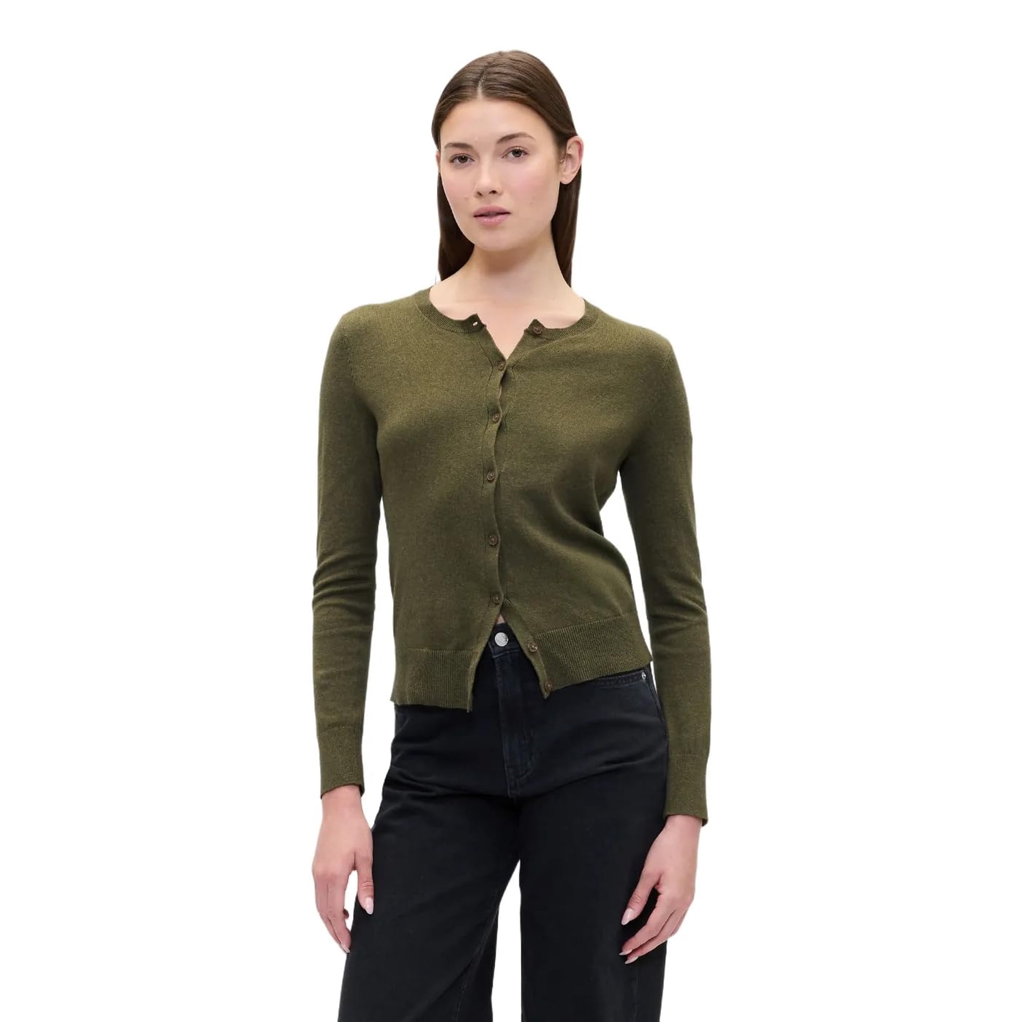 Cárdigan Gap Para Mujer Con Cuello Redondo Forest Moss, Talla S, Talla S, Talla S, Talla S