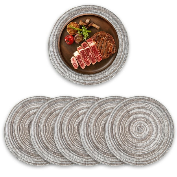 Juego de 6 manteles individuales redondos de algodón tejido, resistentes al calor, antideslizantes, lavables, para mesa de comedor de 38 cm.