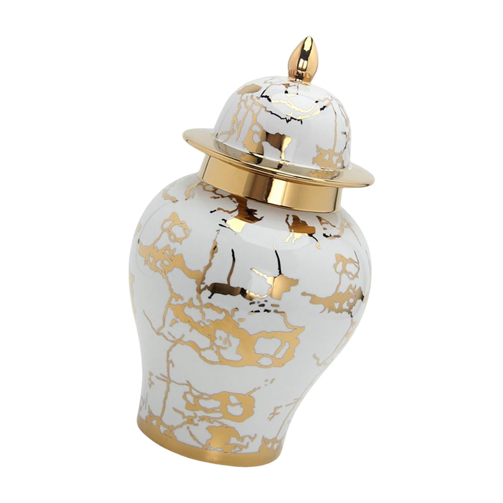 Magideal - Florero Clásico Tarro Tarro De Almacenamiento Organizador Exhibición De Escritorio Tarro De Jengibre De Cerámica Para Decoración Encimera Arreg , 7X7X13In Grano De Oro