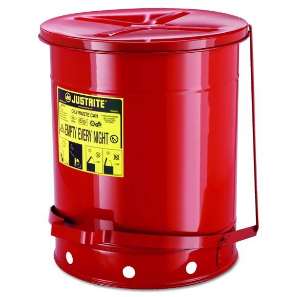 Cubo de Residuos Aceitosos Justrite 53 L con Tapa de Palanca Roja