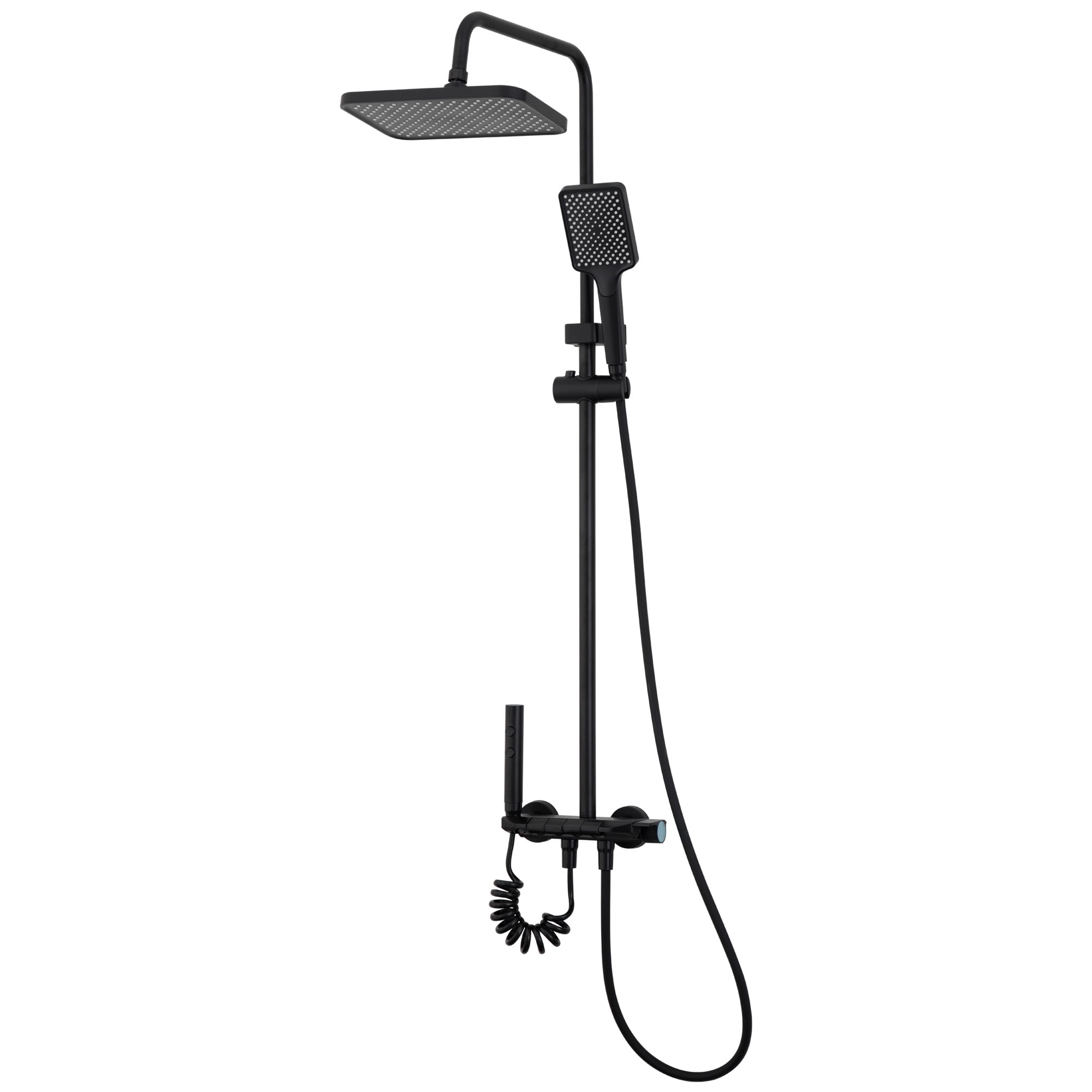 Joytek - Columna Ducha Teclado Monomando 4 Funciones Plato Rectangular Negra