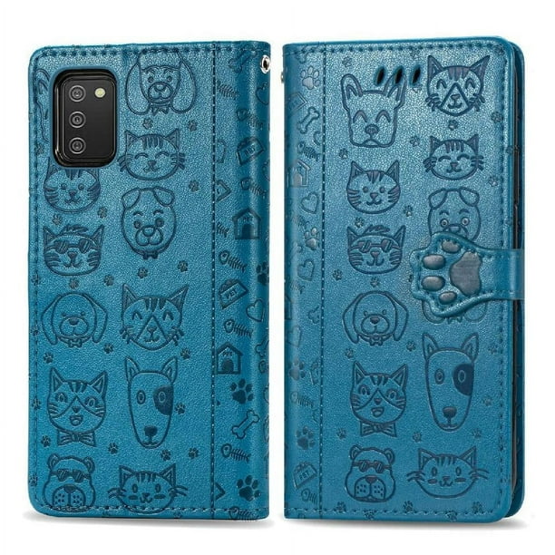 Funda Cartera FOXDOCK para Samsung Galaxy A03S , Flip PU con Relieve de Gatos y Perros, Tarjetero y Soporte