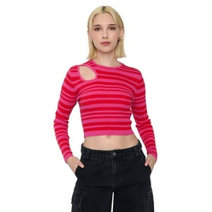 Tejido Mujer Manga Larga Cut Out Fucsia Corona