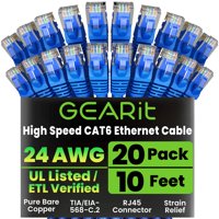 Cable Ethernet Gearit Cat 6, 10 Pies, 20 Unidades, 10 Gbps, Rj45, Azul