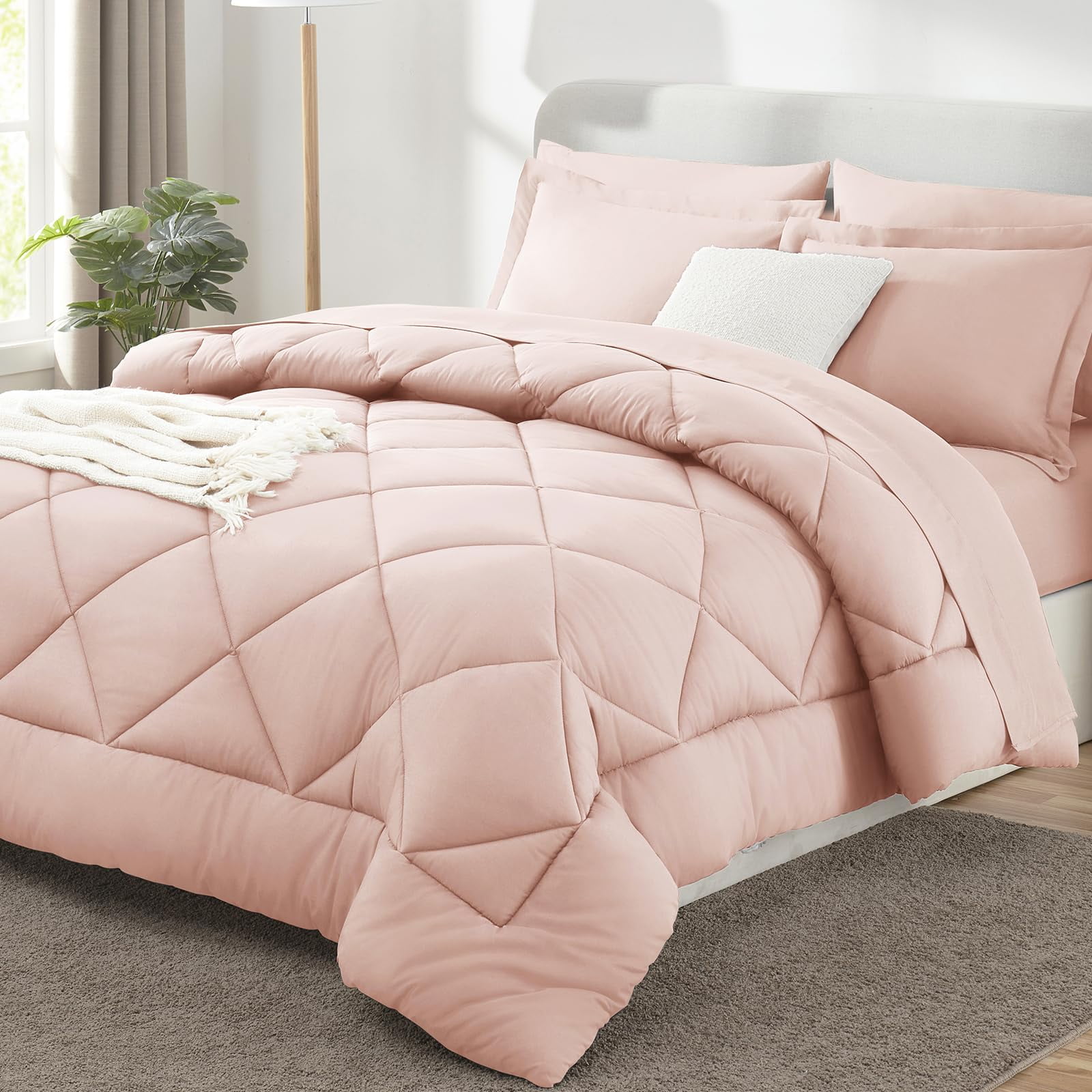 Juego De Edredón Cozylux King Con Sábanas, 7 Piezas, Color Rosa Rubor