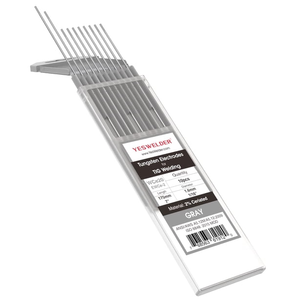 Electrodo de tungsteno para soldadura TIG YESWELDER, 2% ceriado, 1,6 mm x 175 mm, paquete de 10