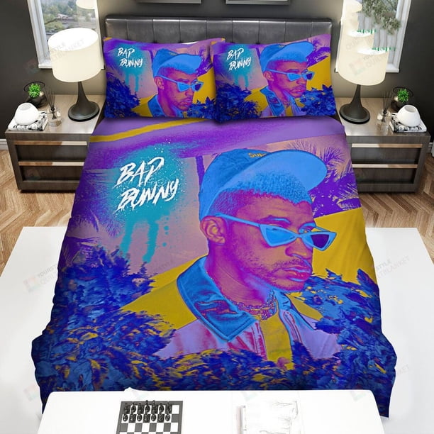 Bad Bunny Portrait In Funky Colours Bed Cover Down Duvet Cover Bedding Set3-Piece Bedding Set (1 Duvet Cover + 2 Pillow Shams)