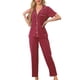 thumbnail image 1 of INSPIRE CHIC Conjunto de Pijama para Mujer con Manga Corta, Camisa Abotonada con Ribete en Contraste y Pantalones Largos para Estar en Casa XS Rojo, 1 of 6