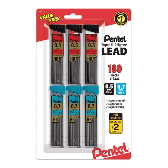 Recambios De Plomo Pentel Super Hi-polymer De 0,5 Mm/0,7 Mm Hb 180 Unidades