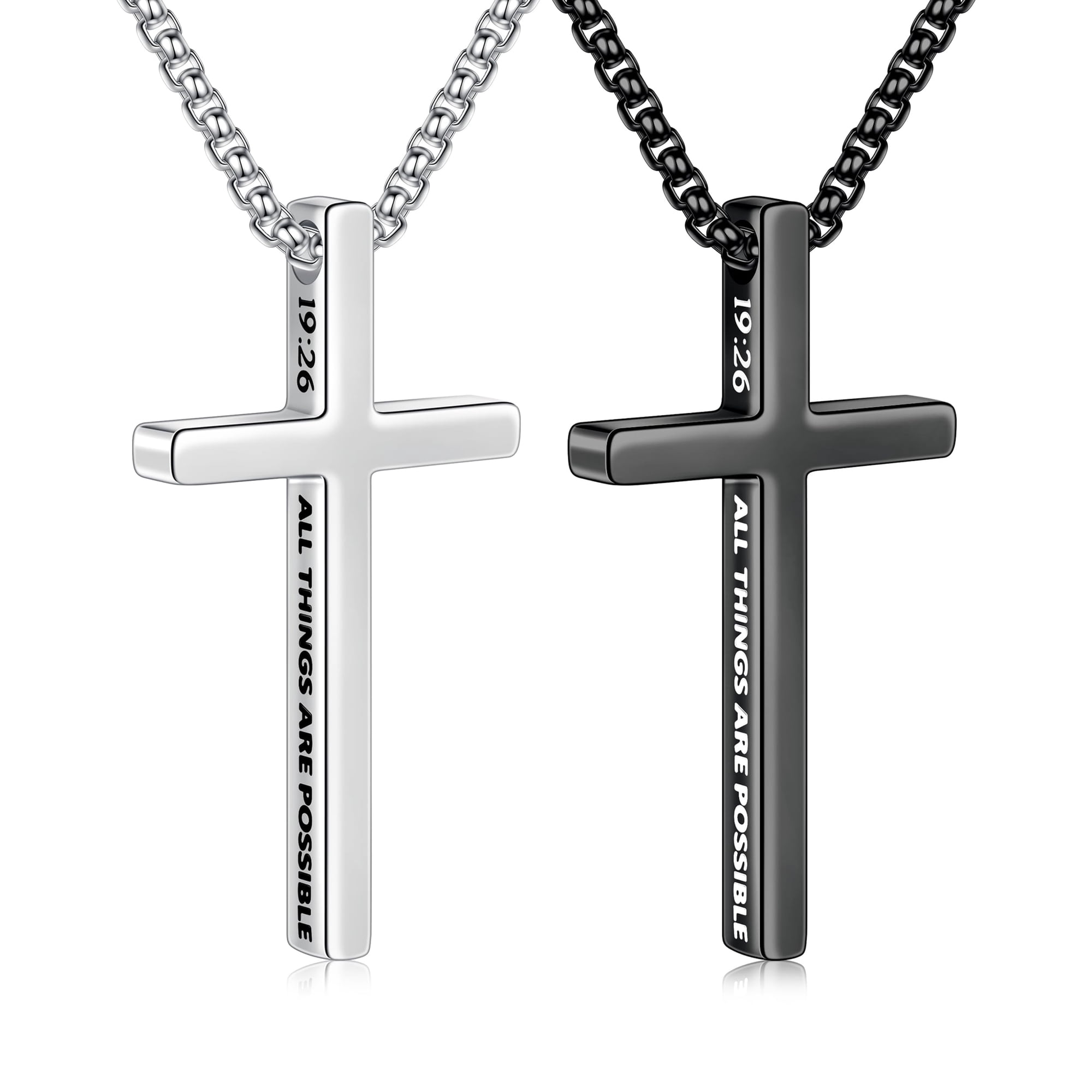 Collar Ursteel De Acero Inoxidable Con Forma De Cruz Negra Y Plateada De 56 X 25 Mm