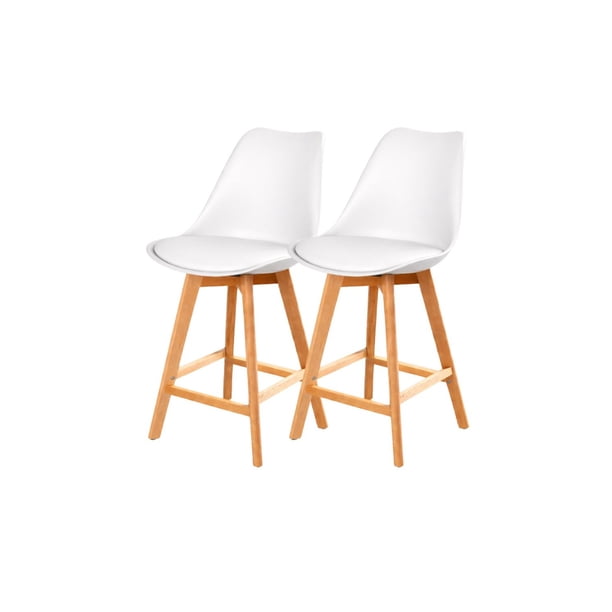 Pack 2 Taburetes Tulip Wood Acolchado 66cm - Blanco
