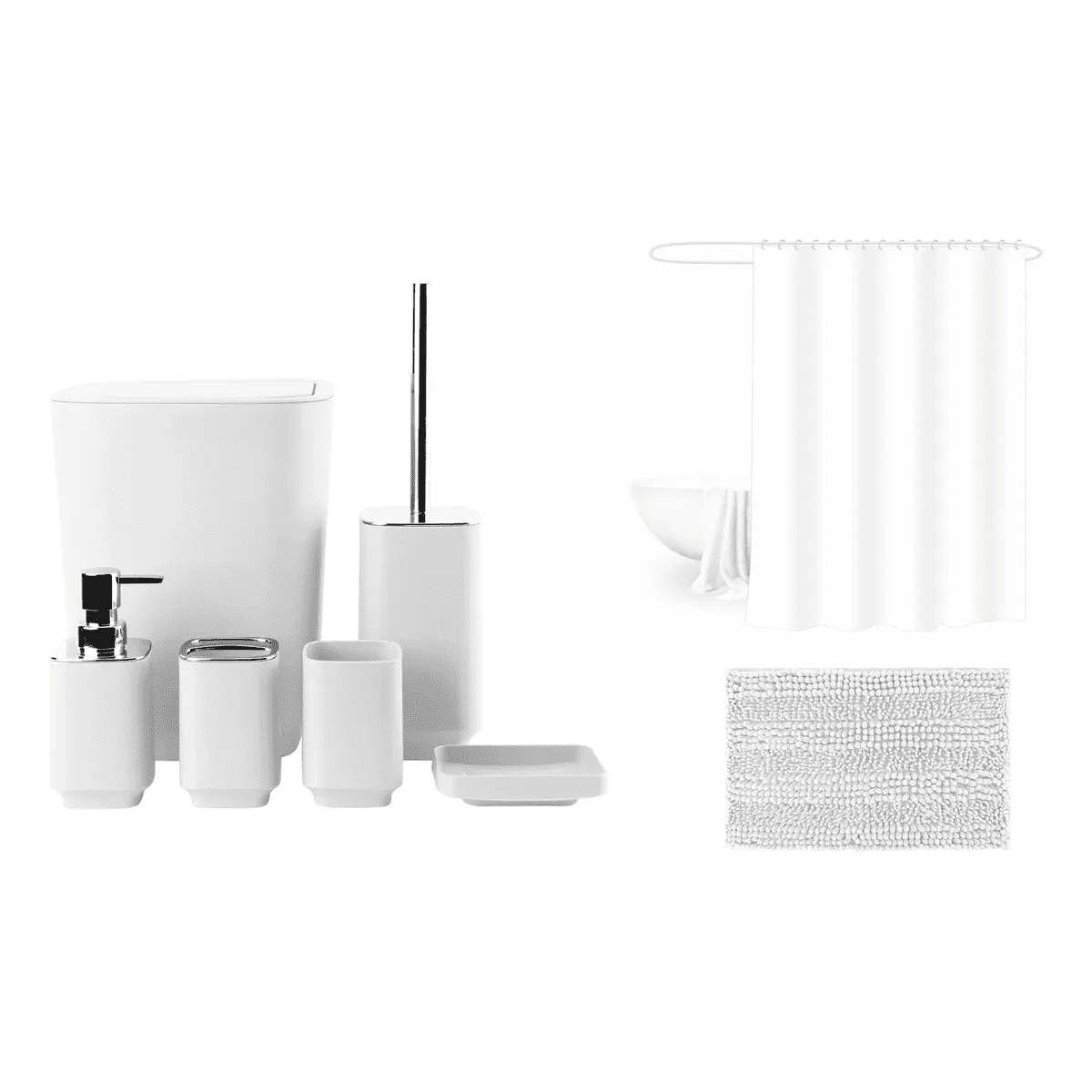 set Juego De Baño Belug 8 Piezas Alfombra Baño Eva Cortina Baño Blanco