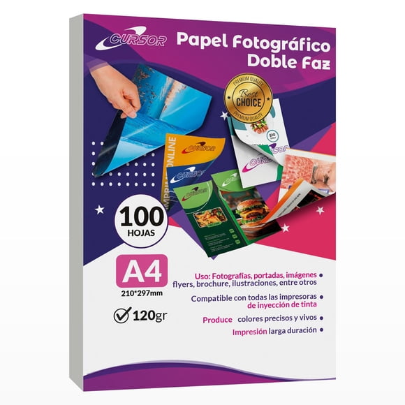 Papel Fotográfico Doble Faz Glossy Cursor A4 120 Gr 100 Hjs blanco