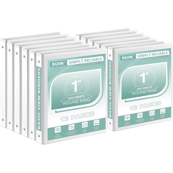 SUIN 1-Inch 3-Ring Binder, Customizable Clear View Cover