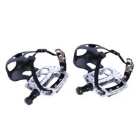 Magideal - Pedales De Bicicleta De Aleación De Aluminio De 1/2 '' 9/16 ""Con Clips Para Los Dedos De Los Pies/Jaulas Y Correas, Pedales Para Bicicleta Estática De Husillo Corto De 14 Mm