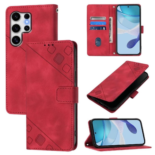 Funda Cartera para Samsung Galaxy S25 Ultra con Soporte y Ranuras, Resistente a Golpes y Rayones Rojo