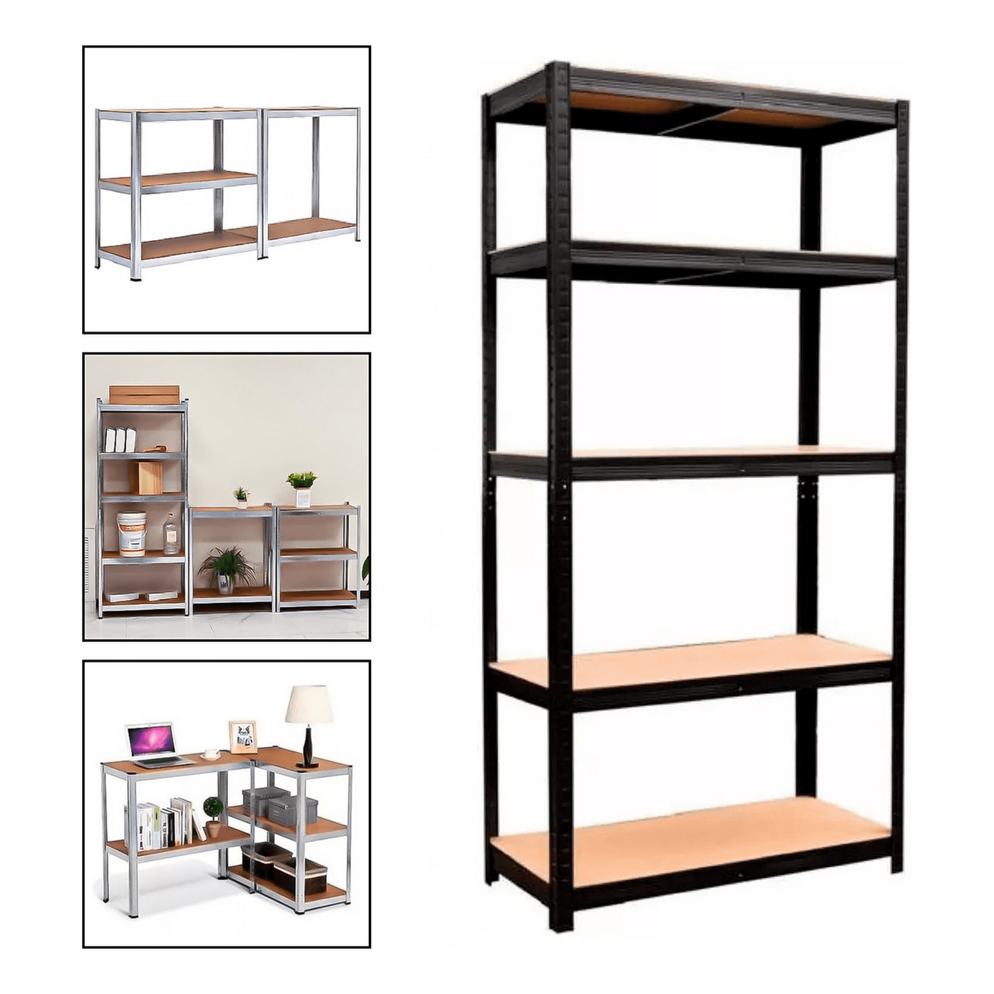 Genérico - 2 Estantes Metalico 180x90x40 Oficina Organizador Negro