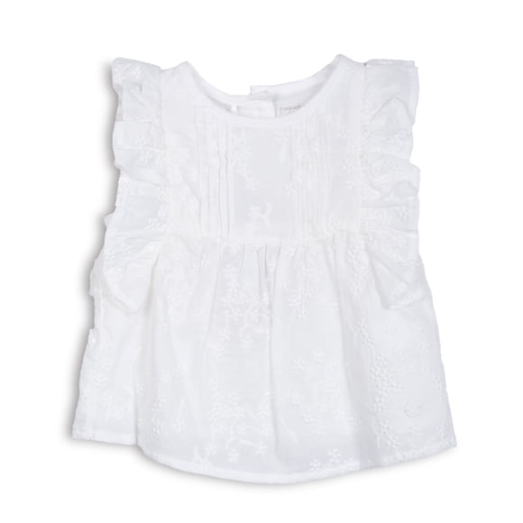 Blusa Bebé Niña con Vuelos y Bordado Floral Blanco Pillin