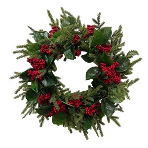 Magideal - Corona De Navidad Corona De Invierno Corona De Puerta Delantera Con Bayas Rojas Corona Floral Artificial Para Ventana Navideña Navidad Al Aire Libre