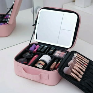 Line - Estuche Maquillaje 2 En 1 Bolso Cosmetiquero Espejo Con Luz Led Organizador