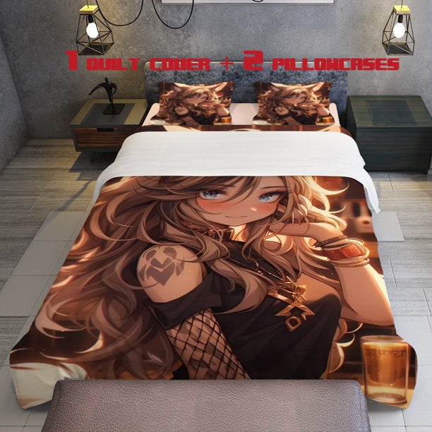 3pcs Fox Girlfriend Anime Theme Print Three Piece Bedding Set Soft Quilt Cover And Two Pillowcases