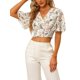 thumbnail image 1 of INSPIRE CHIC Blusa de Mujer con Estampado Floral, Escote en V, Mangas Acampanadas, Dobladillo Fruncido, Blanca XL, 1 of 7