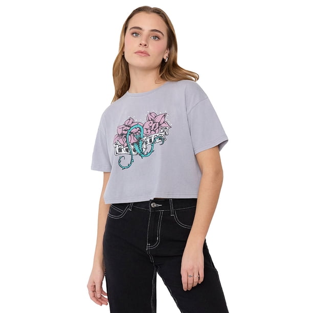 Polera Mujer Fun M/C Crop Gris Brillo Acid Wash Corona