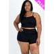 thumbnail image 1 of Saronite Conjunto de Top Corto de Punto Acanalado Liso con Tirantes Ajustables, Shorts Fruncidos y Cinturilla Elástica, Negro (Talla Grande para Mujer), 1 of 5