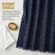 thumbnail image 3 of REGALWOVEN Conjunto de Cortinas de Ducha con Textura Geométrica 3D y Borlas, Cortina de Baño Impermeable con 12 Ganchos, Decoración Bohemia Azul Oscuro 72"W x 72"L, 3 of 7